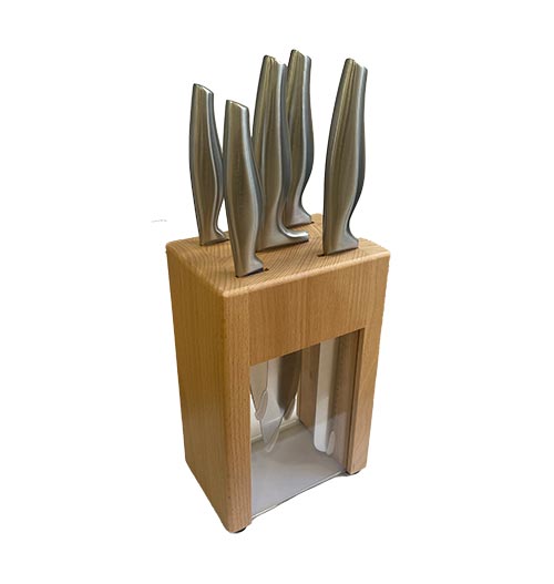 Set De Cuchillos 6 Piezas Base Madera Y Acrílico