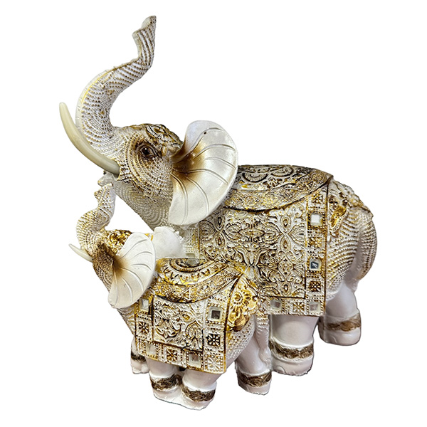 Adorno Pareja de Elefantes Poliresina Blanco