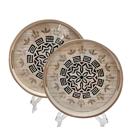 Bandejas Redondas Madera y Vidrio Set x2