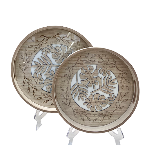 Bandejas Redondas Madera y Vidrio Set x2