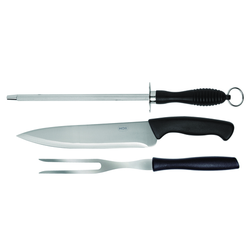 Set Asador 3P Negro Mor Cuchilla Tenedor Chaira