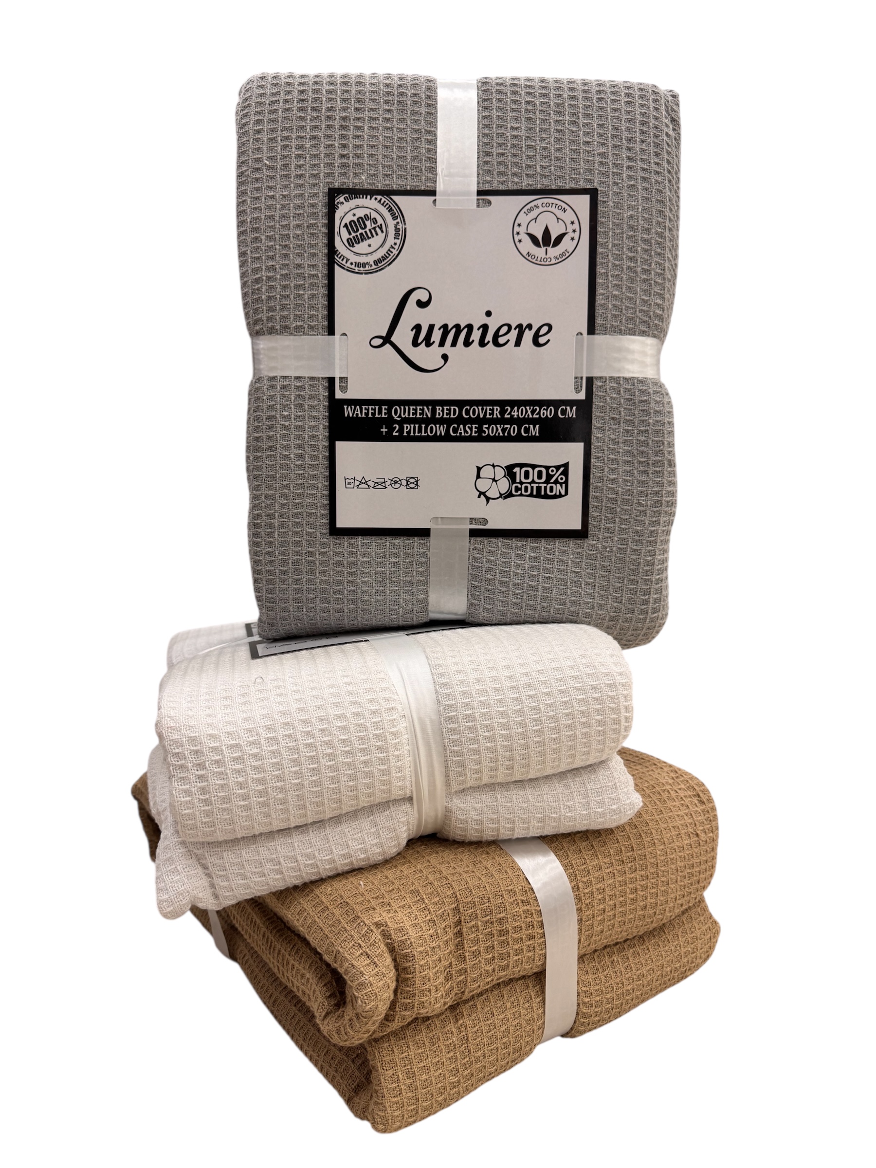 Cubrecamas Queen 240x260 Waffle Fundas 50x70