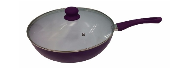 Wok De Cerámica Con Tapa De Vidrio 28Cm.