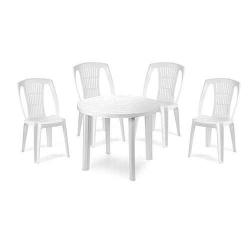 Combo Mesa Tondo + 4 Sillas Stella Blanco