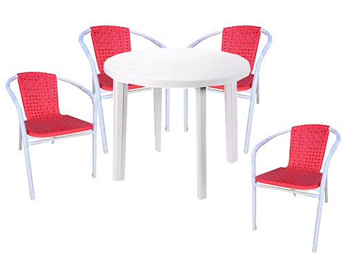Combo Mesa Tondo Blanca + 4 Sillas Acero Y PVC