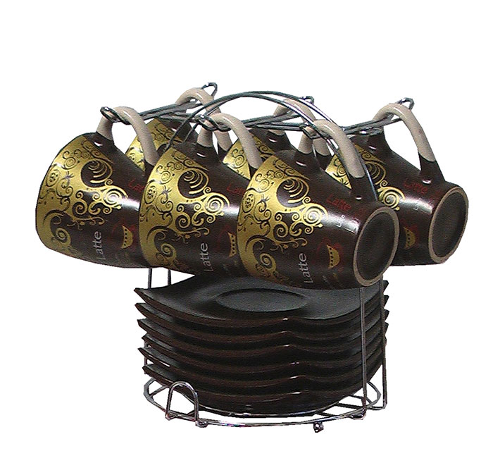 Tazas Para Café Con Platos y Soporte Set De 6
