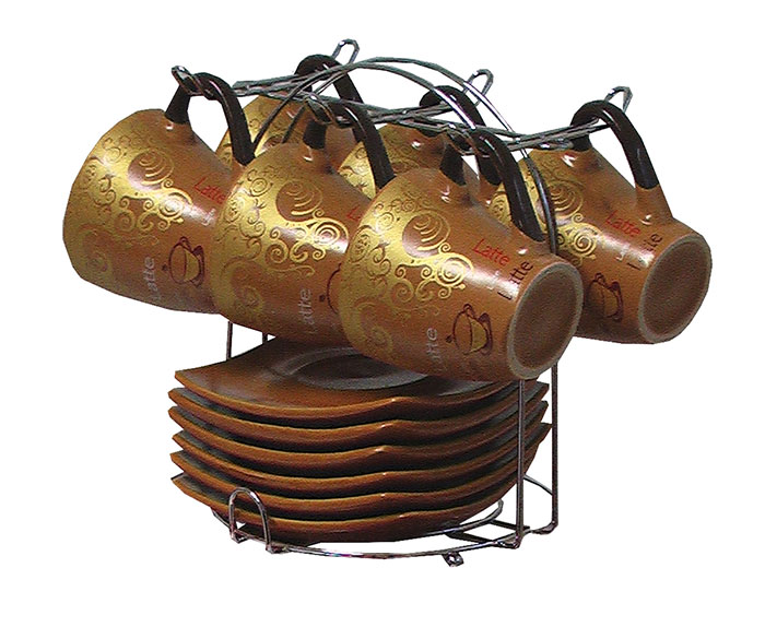 Tazas Para Café Con Platos y Soporte Set De 6