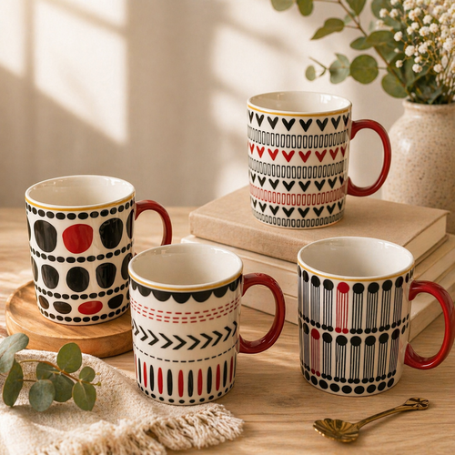 Tazas De Cerámica Rojo y Negro 450ml
