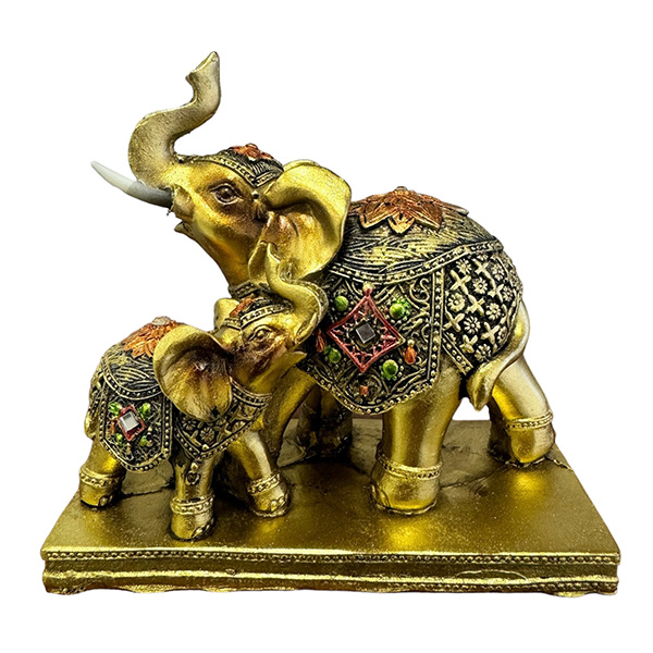 Adorno Pareja de Elefantes Poliresina Oro
