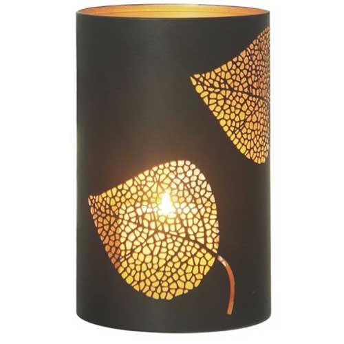 Fanal Negro Hojas Con Vela Led