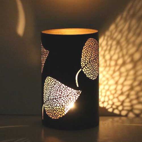 Fanal Negro Hojas Con Vela Led