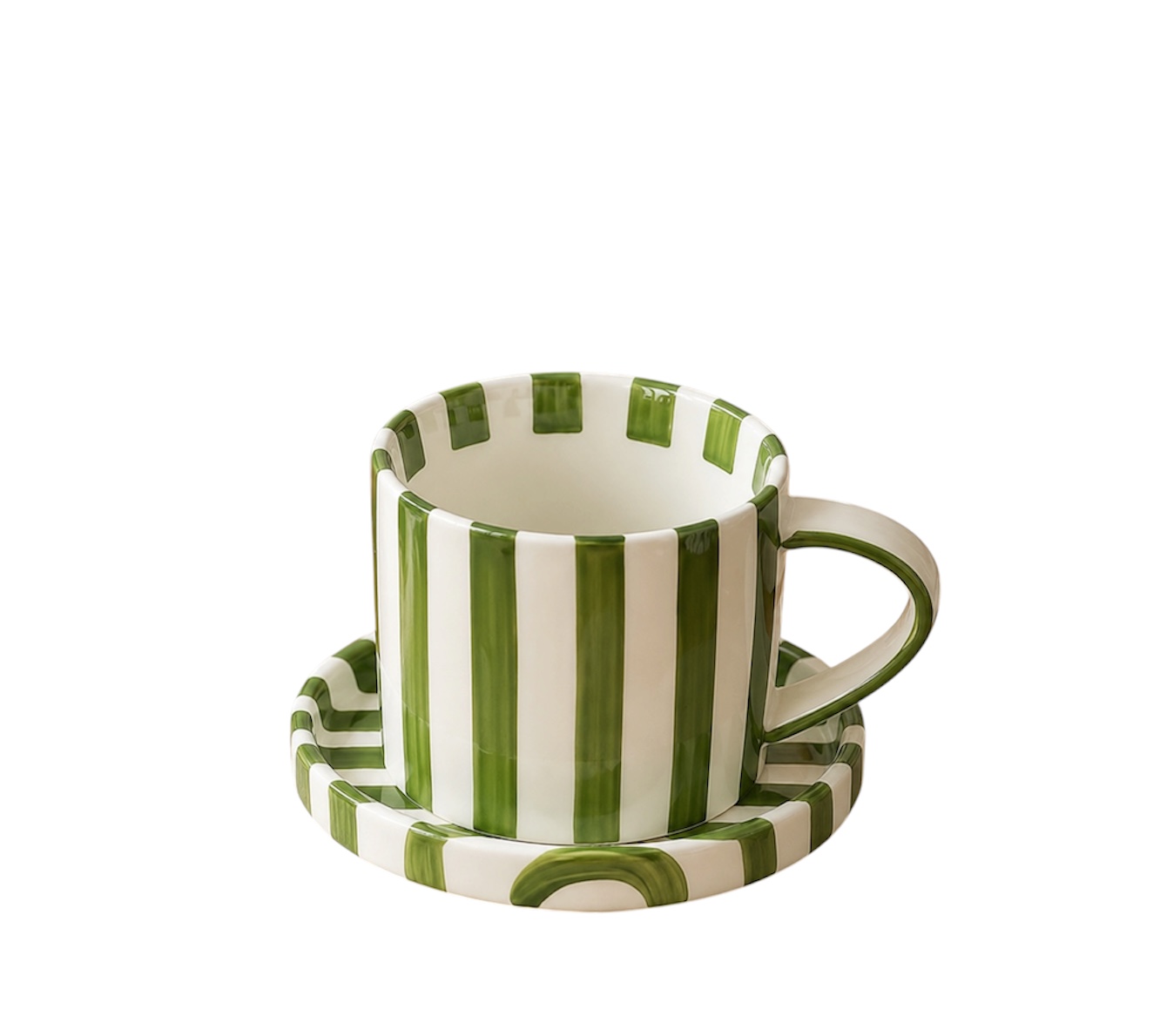 Taza Con Plato Rayas Verde 250ml