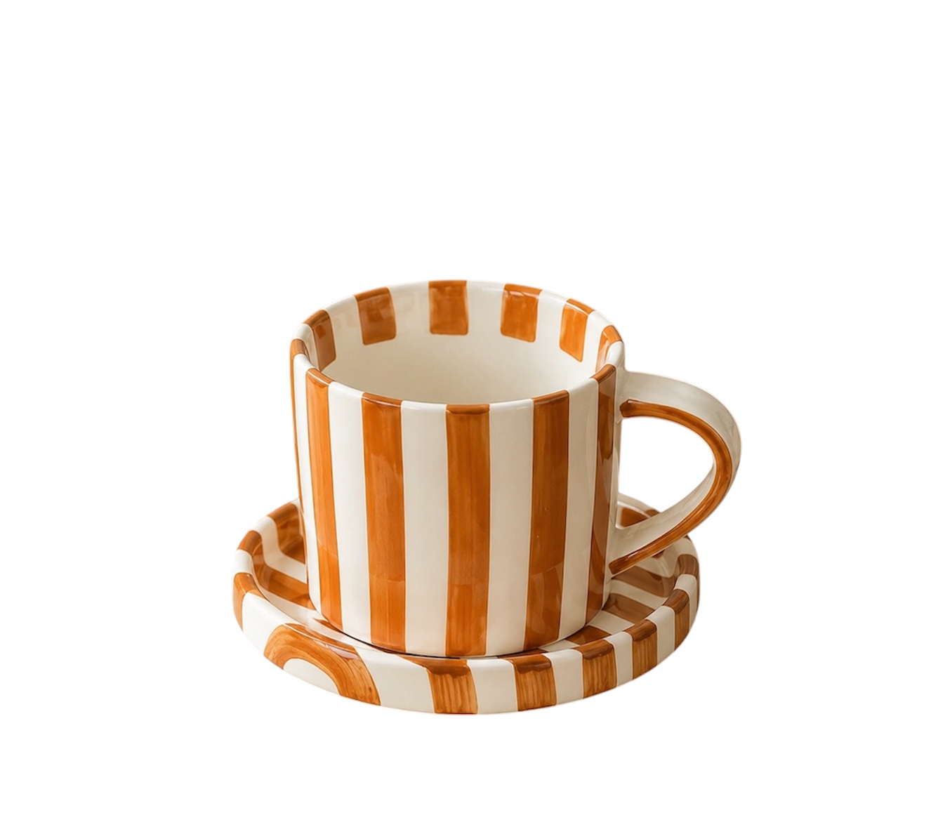 Taza Con Plato Rayas Marrón 250ml