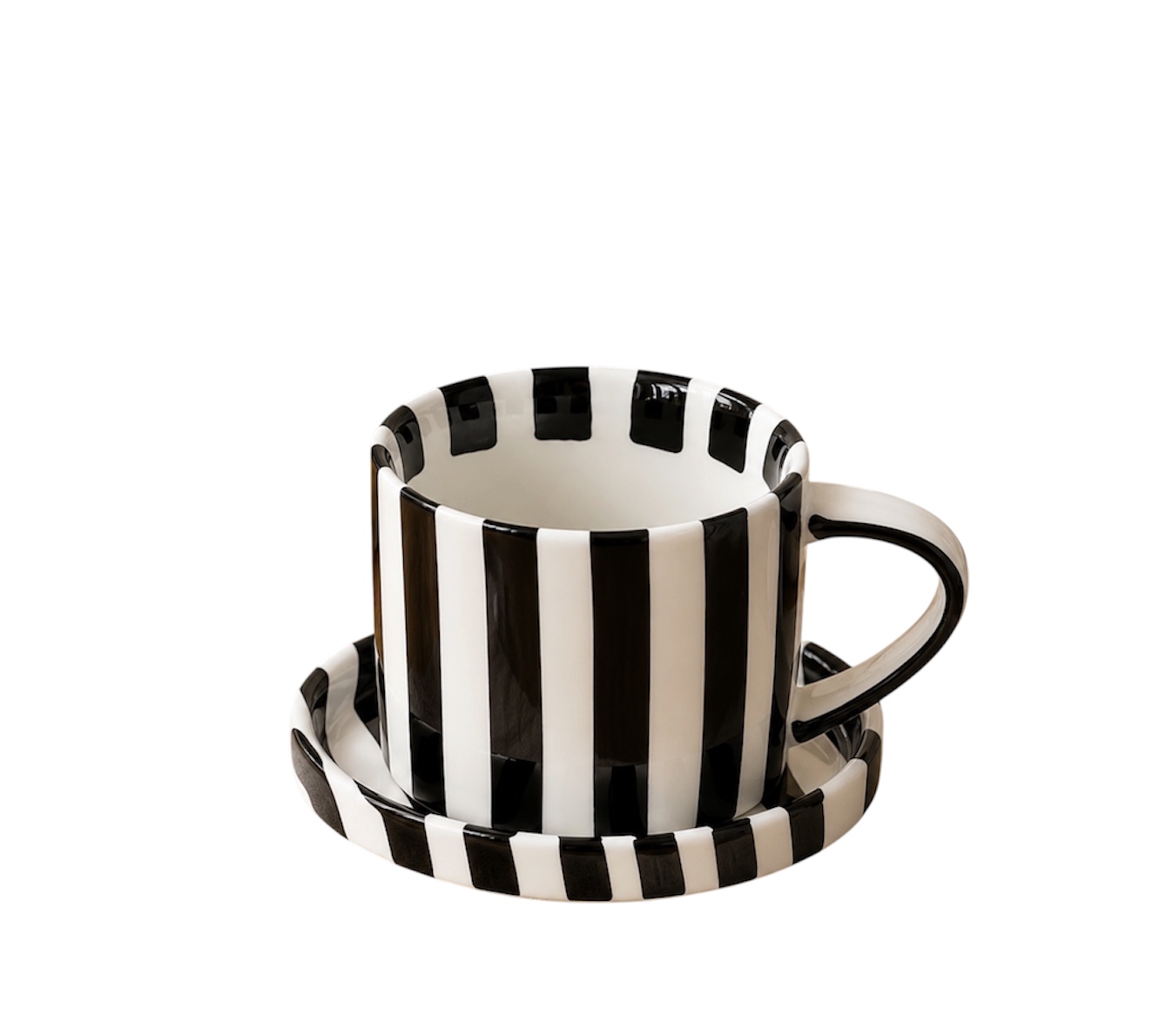 Taza Con Plato Rayas Negro 250ml