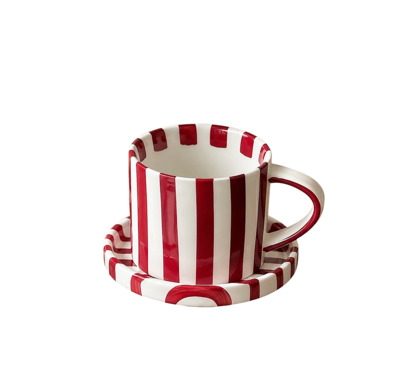 Taza Con Plato Rayas Rojo 250ml