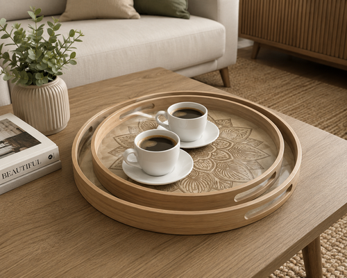 Bandejas Madera y Vidrio Set 2ud Mandala