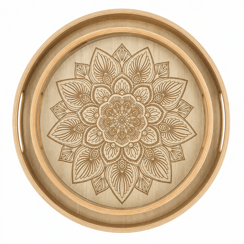Bandejas Madera y Vidrio Set 2ud Mandala