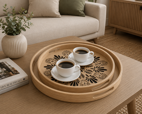Bandejas De Madera Set 2ud Pétalo Negro
