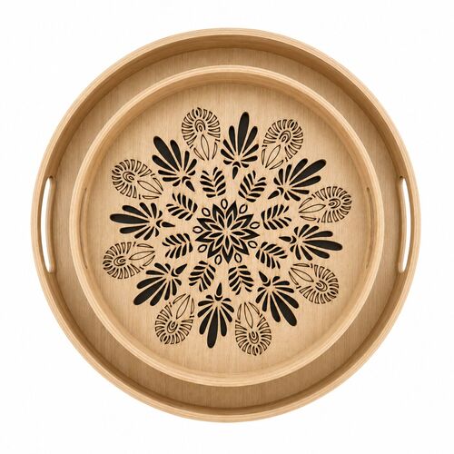 Bandejas De Madera Set 2ud Pétalo Negro