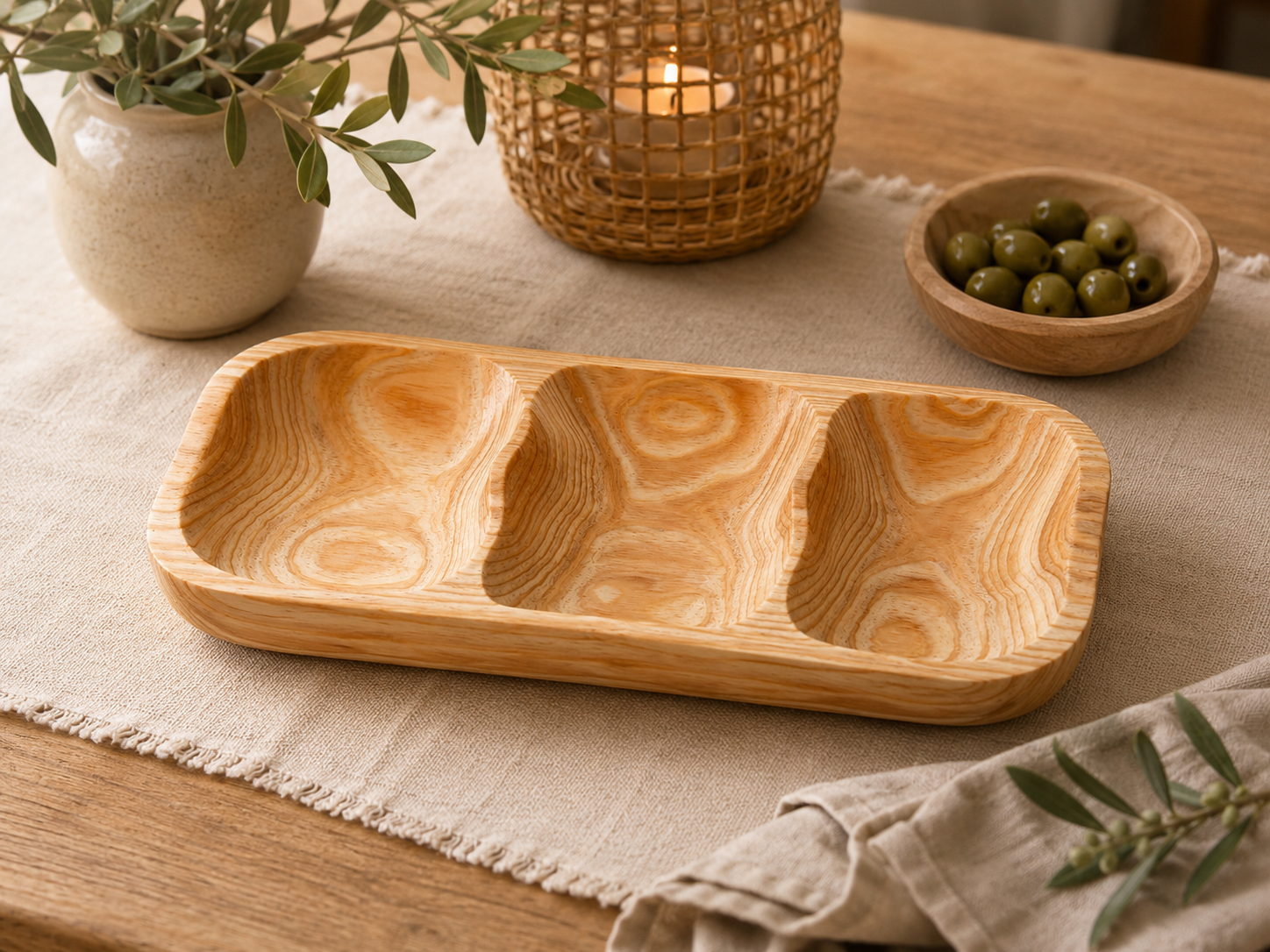 Copetinero Madera 3 Divisiones 40x18x3.5