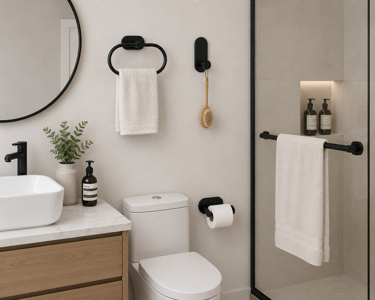 Accesorios Baño Adhesivos Set 4P Negro