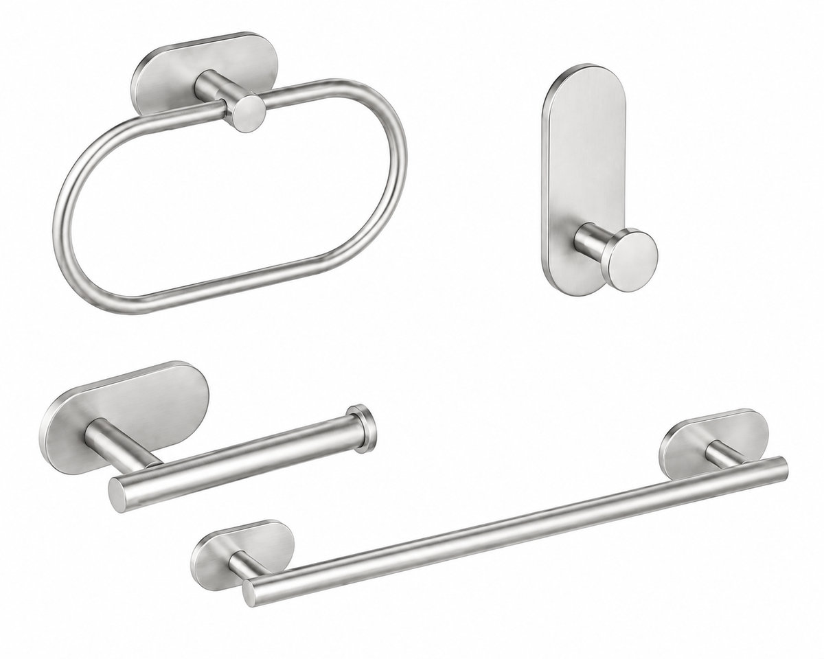 Accesorios Para Baño Adhesivos Set 4P Plateado