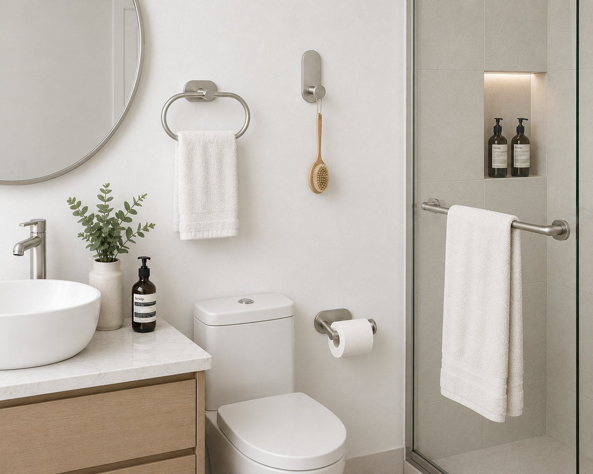 Accesorios Para Baño Adhesivos Set 4P Plateado