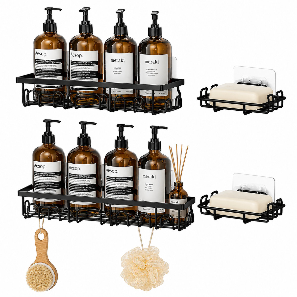 Organizador Ducha Ventosas Set 4P Negro