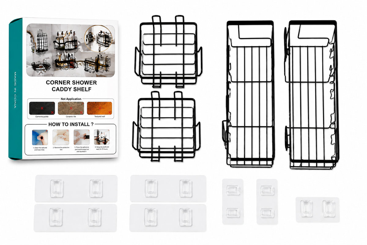 Organizador Ducha Ventosas Set 4P Negro