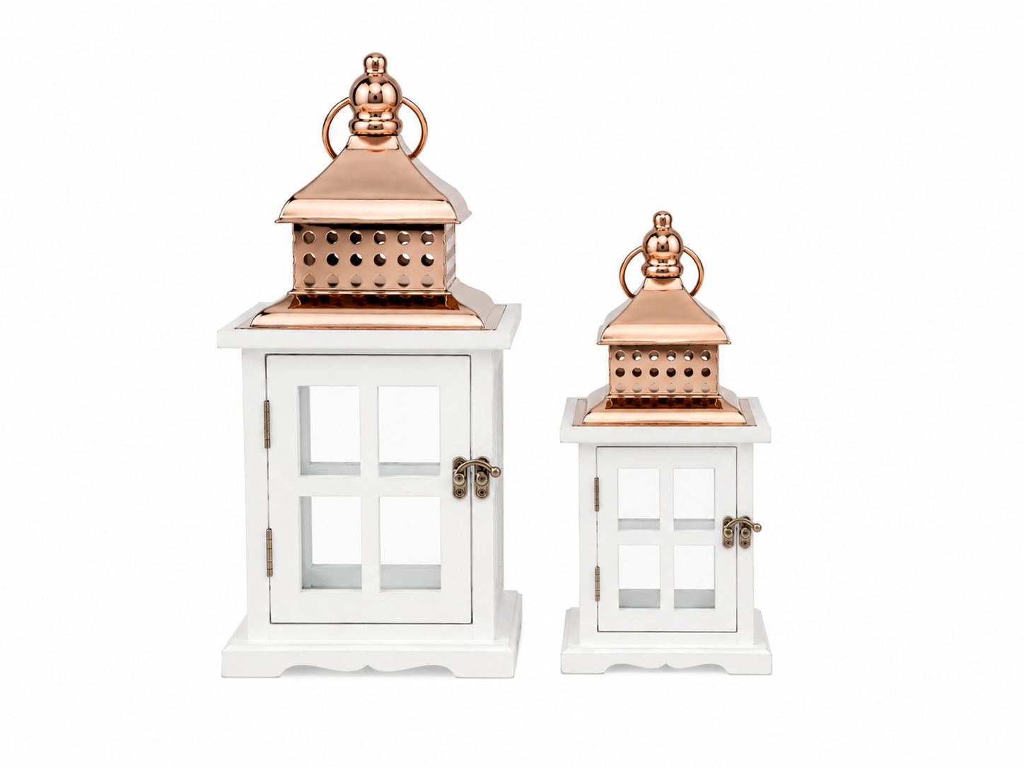 Farol Decorativo Madera Blanco Set 2 Unidades