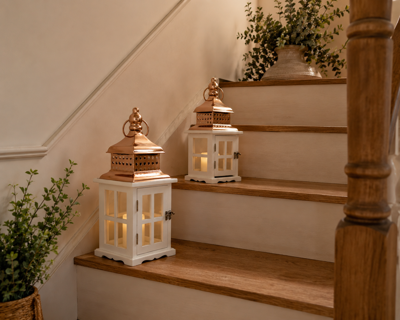 Farol Decorativo Madera Blanco Set 2 Unidades