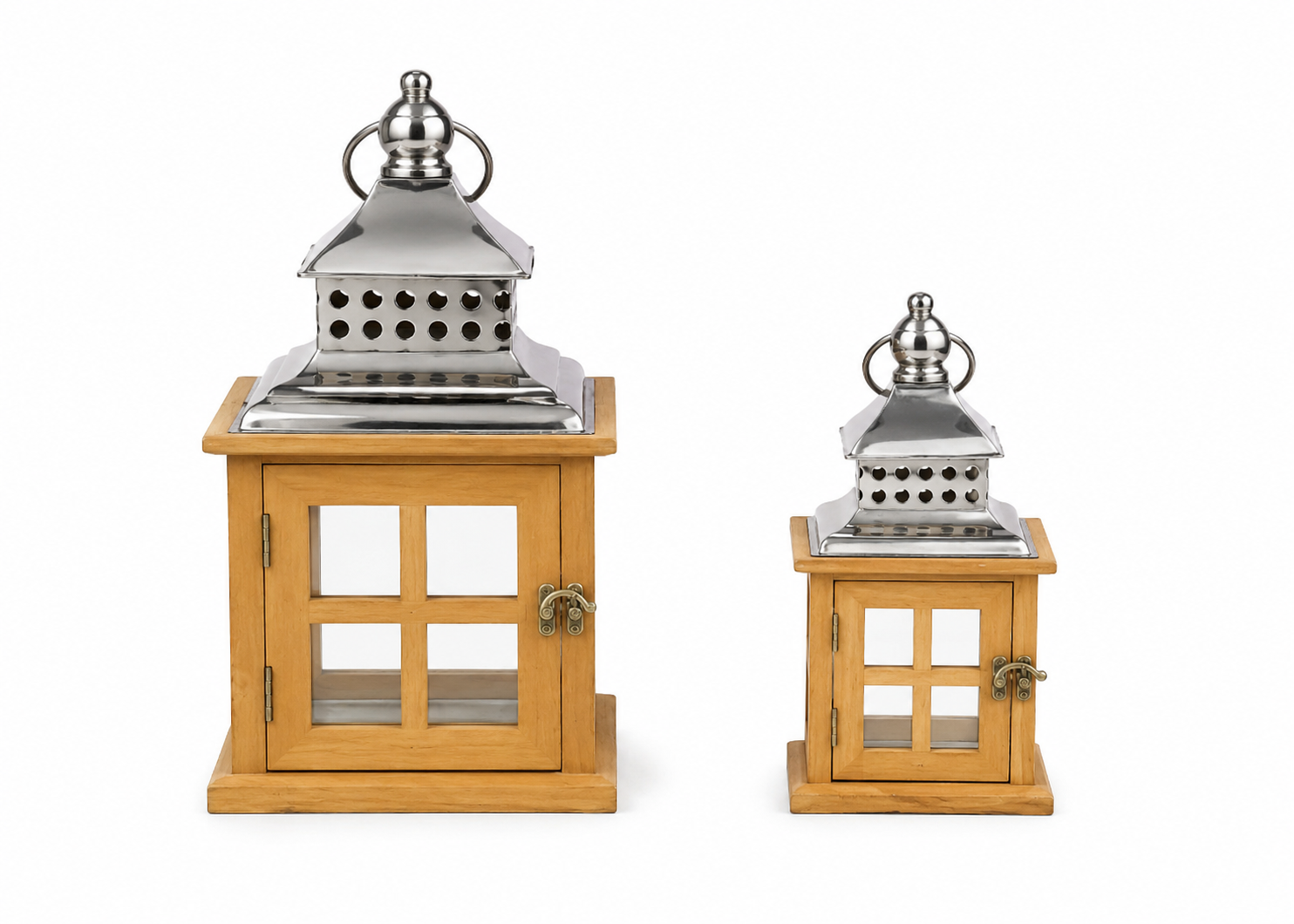Farol Decorativo Madera Miel Set 2 Unidades