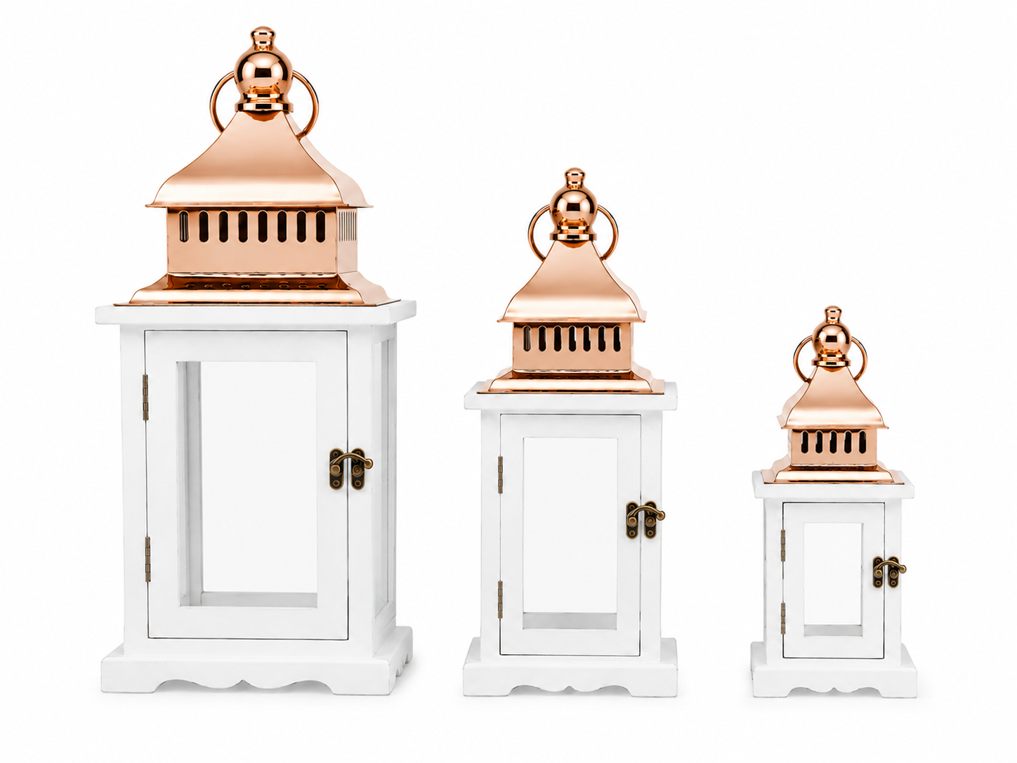 Farol Decorativo Madera Blanco Set 3 Unidades