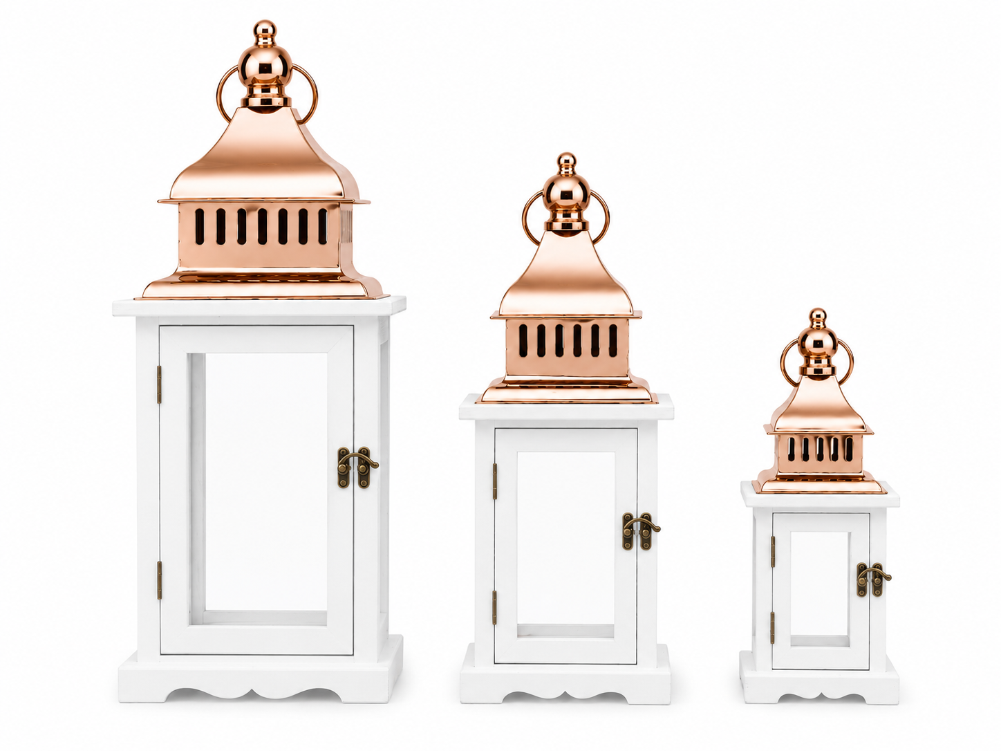 Farol Decorativo Madera Blanco Set 3 Unidades