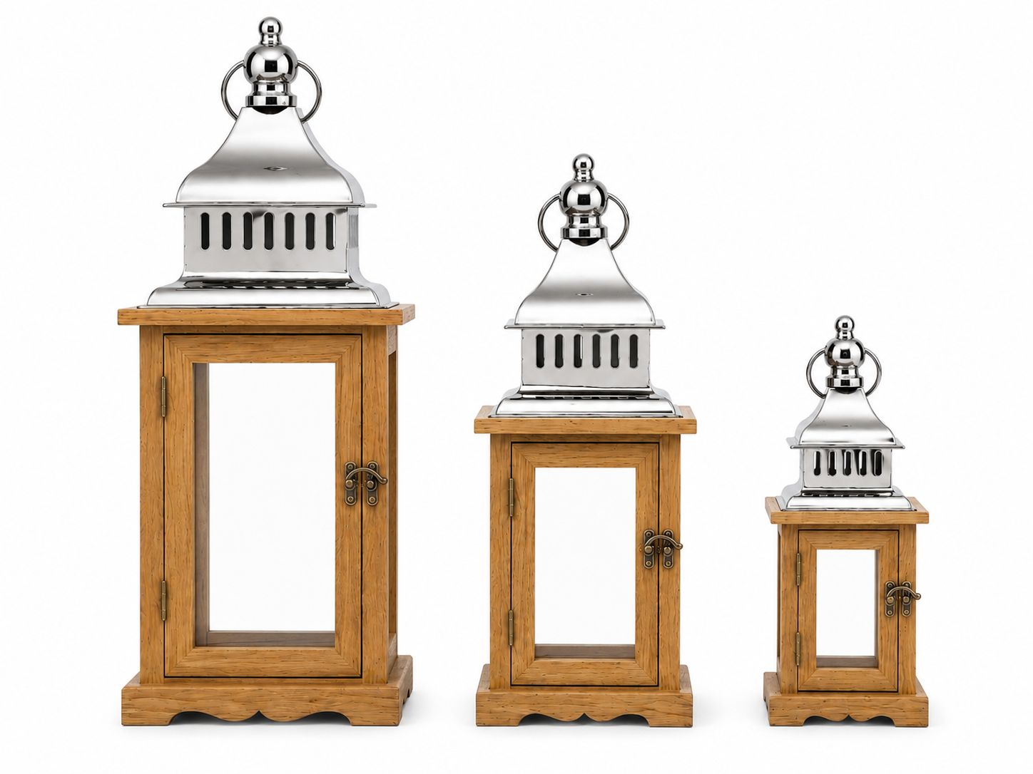 Farol Decorativo Madera Miel Set 3 Unidades