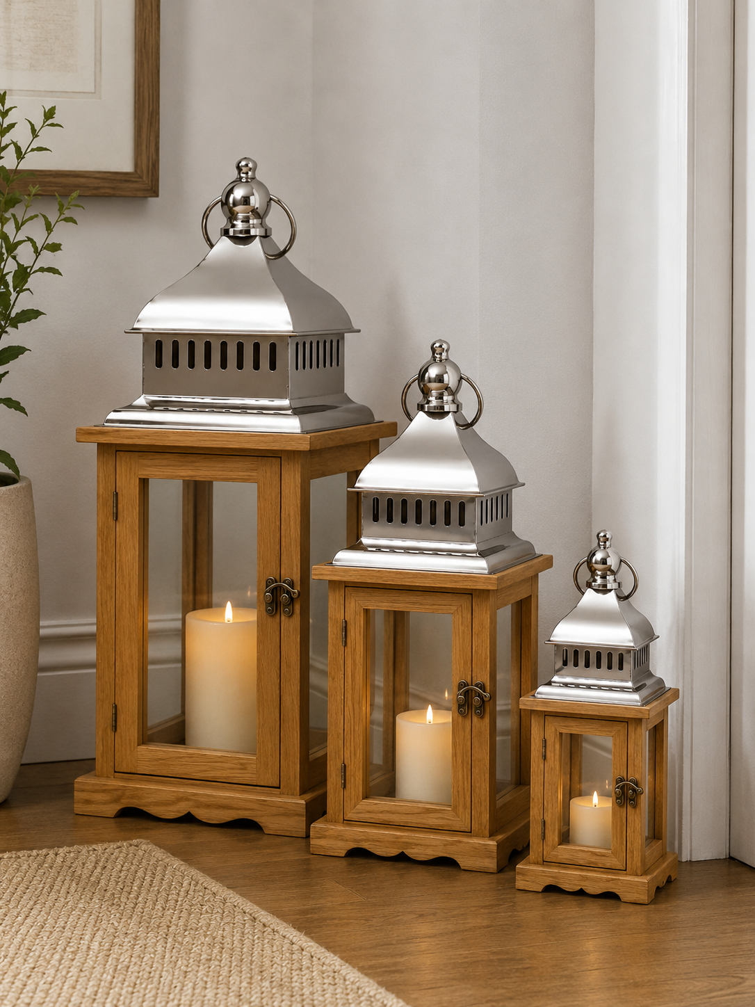 Farol Decorativo Madera Miel Set 3 Unidades