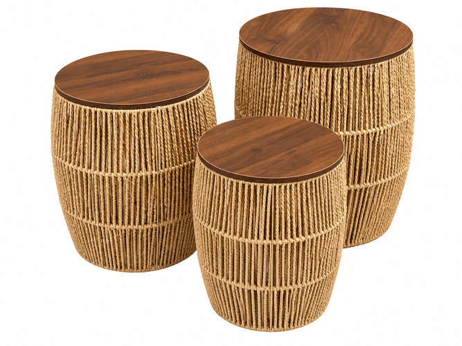 Set De Mesitas Cesto Con Tapa De Madera 3ud