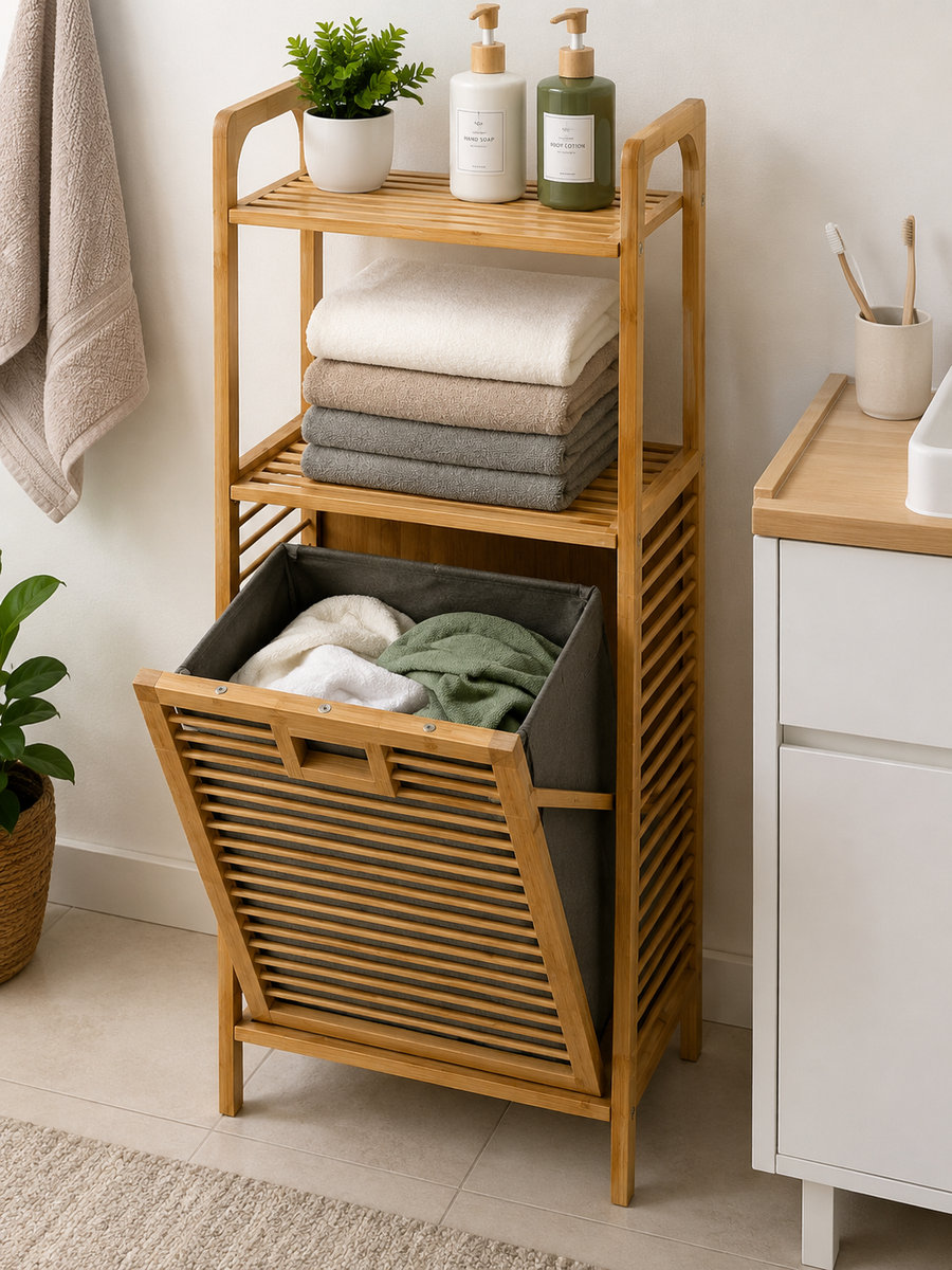Organizador De Madera Con Cesto y Estante