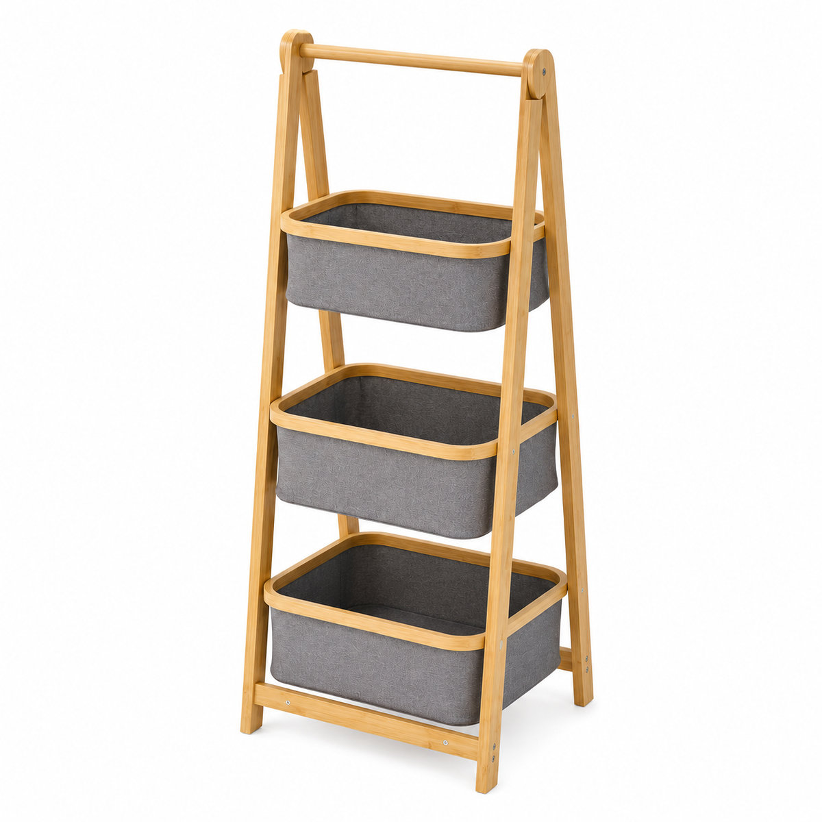 Organizador Madera Con 3 Cestos Color Gris