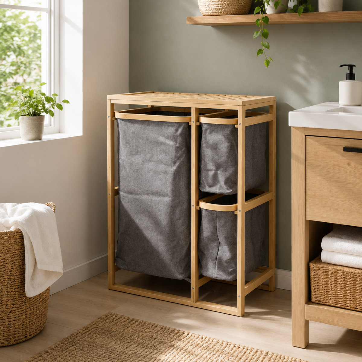 Organizador Madera Con Cesto y 2 Cajones