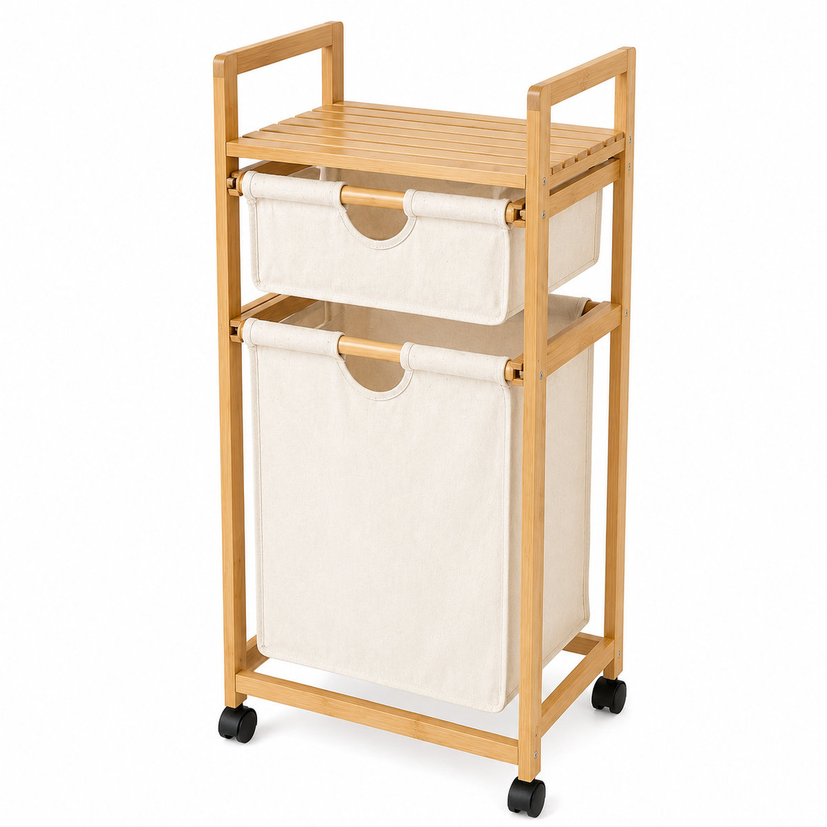 Organizador Madera Con Ruedas Cesto y Cajón