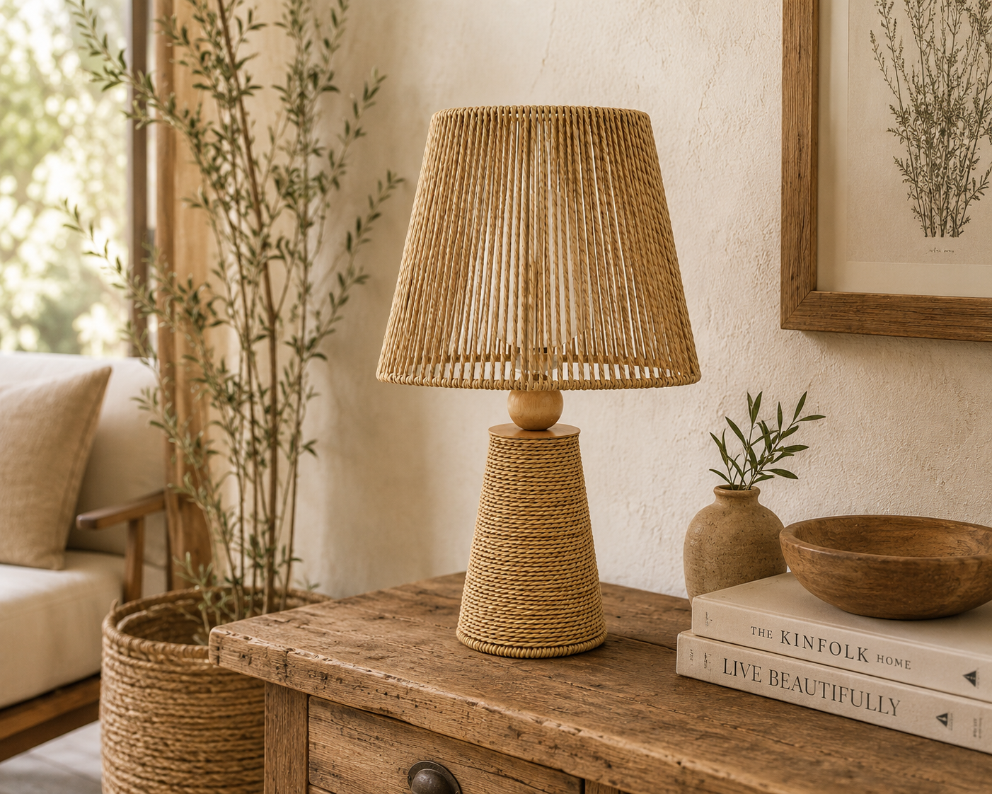 Lámpara De Mesa Cuerda Beige