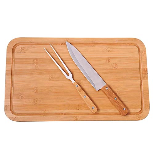 Set Tabla De Bambú 30x50cm Cuchillo y Tenedor Mor