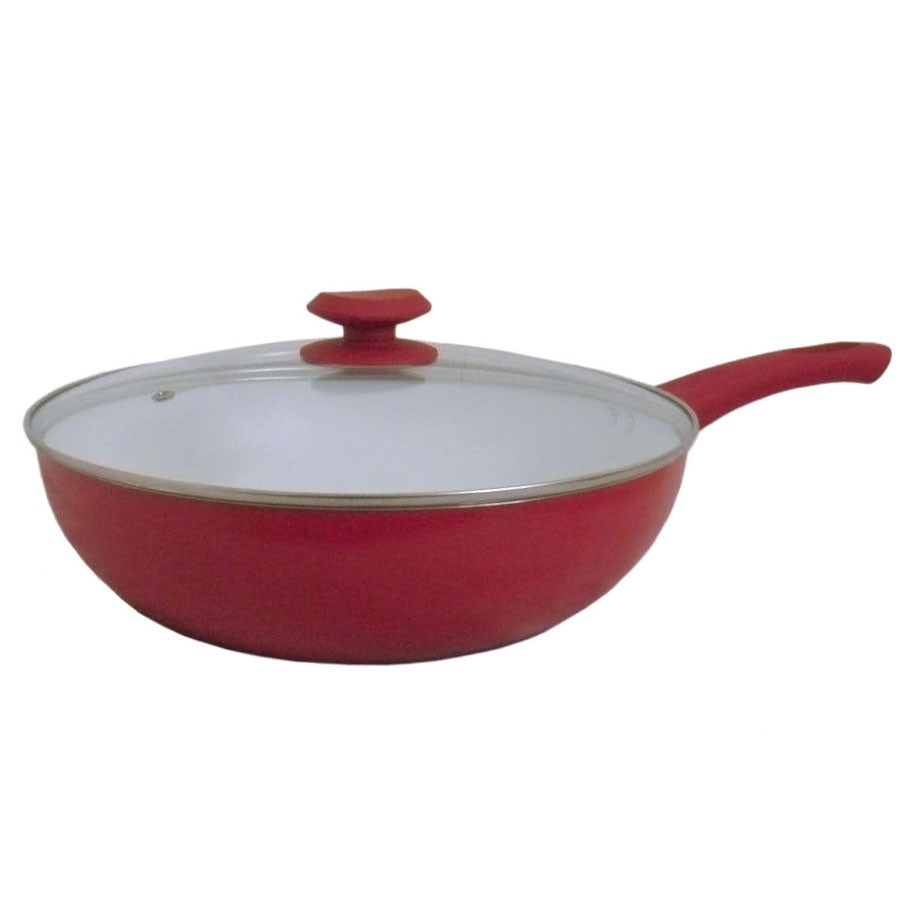 Wok De Cerámica Con Tapa De Vidrio 30Cm.