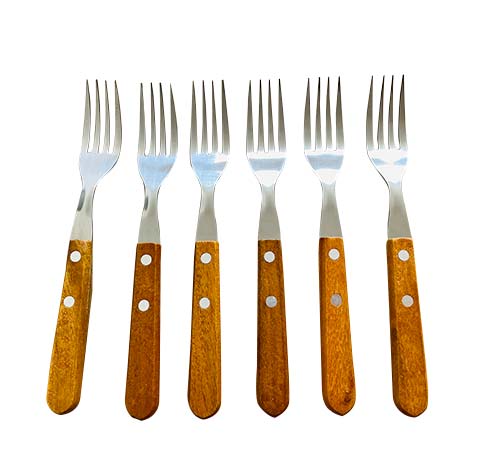 Set De Cubiertos, Tenedores Mango Madera 6 Piezas