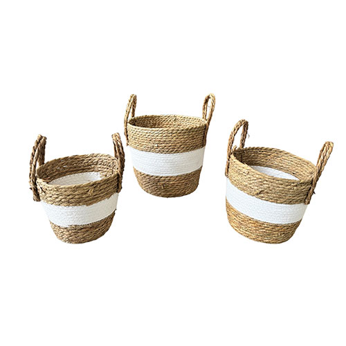 Canastos Decorativos Set x 3 Franja Blanca