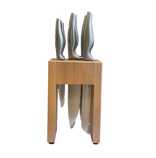 Set De Cuchillos 6 Piezas Base Madera Y Acrílico