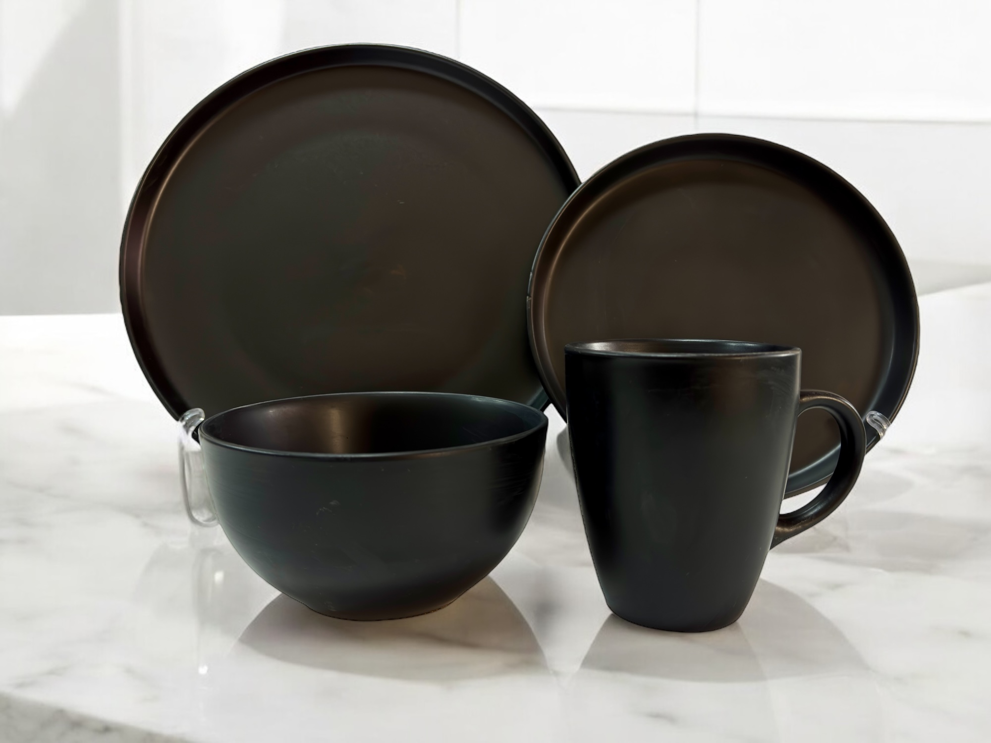 Juego De Vajilla 16 Piezas Negro Mate